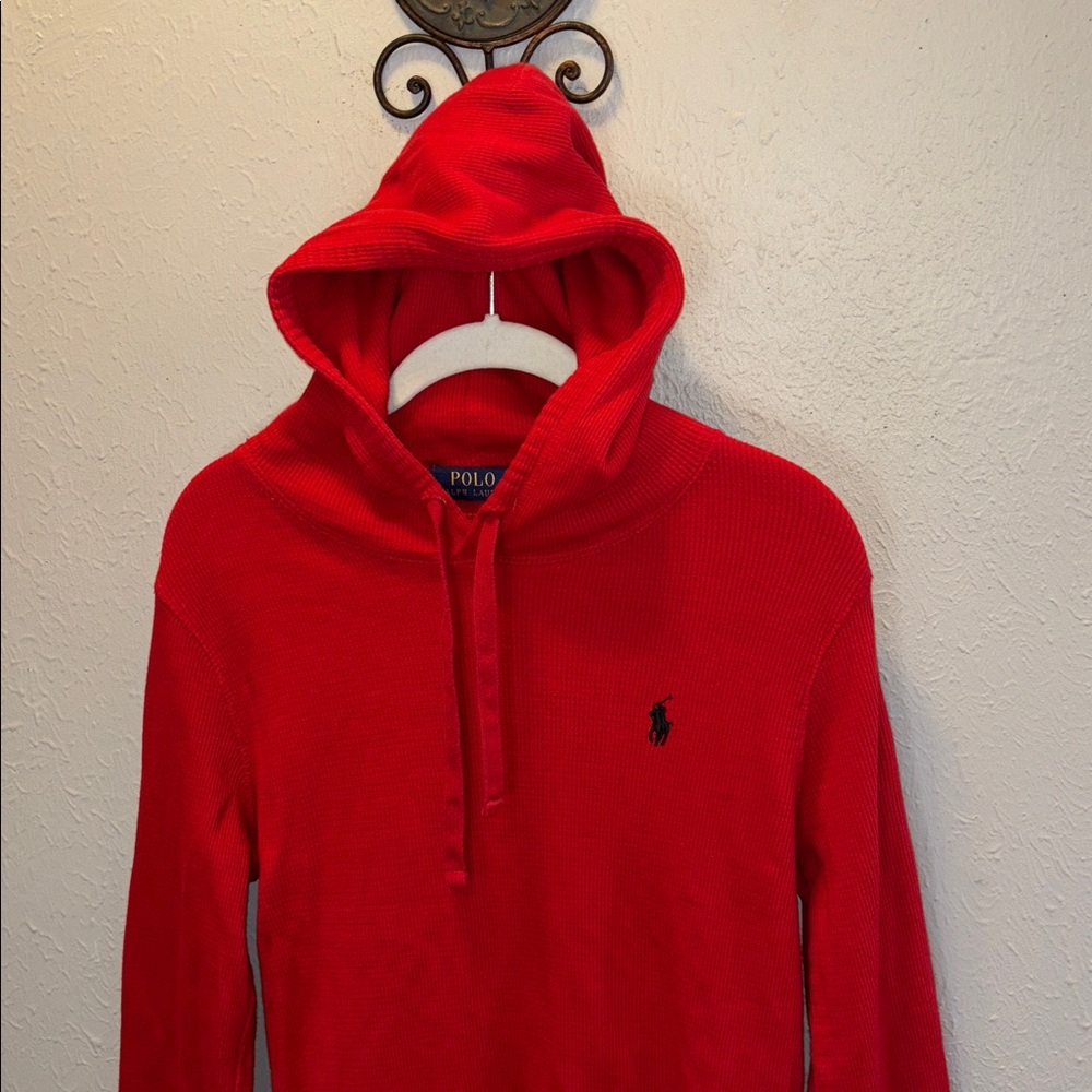 Polo Ralph Lauren Red Pullover Waffle Knit Hoodie Men’s Size Medium